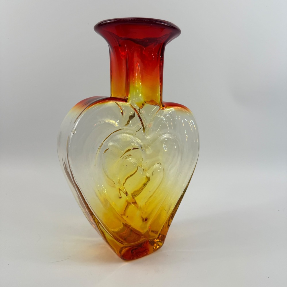 Blenko 3515 Heart Vase Tangerine Art Glass Signed Dated 2016 - Picture 2 of 13